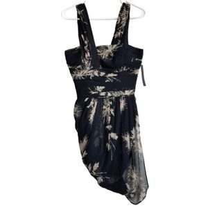 ROBERT RODRIGUEZ Gathered Asymmetric Abstract Floral Print Dress